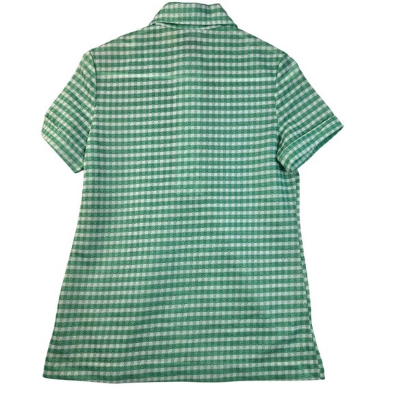 1970s Switchmates Small Gingham Pointy Collar Green Polo Shirt Deadstock Retro - Picture 6 of 9